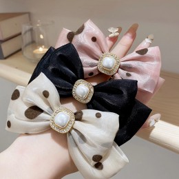 실크 땡땡이 큐빅 진주 헤어끈 URD-307