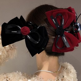 장미 벨벳 리본 빅사이즈 집게핀 URD-309