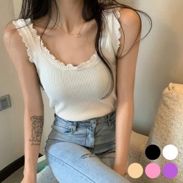 어깨 목 밑단 주름 나시티 URD-366