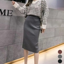 하이웨스트 골지 스커트 URK-059