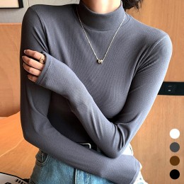 여성 모크넥 부드러운 골지 하프넥 티셔츠 URK-431