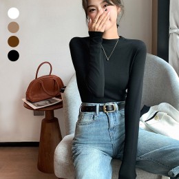 여성 데일리 얇은 무지 짧은 반목 티셔츠 URK-432