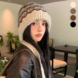 여성 모자 패턴 니트 끈 모자 URK-437