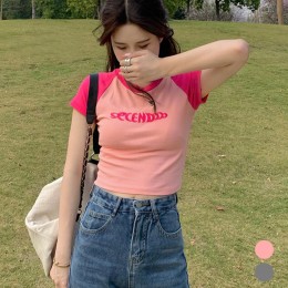 여자 짧은 크롭 골지 반팔 티셔츠 URK-448