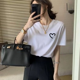 여자 면 라운드 하트 반팔 티셔츠 URK-454