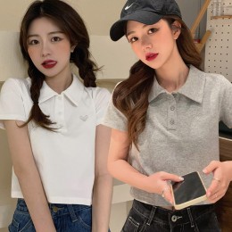 여자 하트 크롭 카라 반팔티 URK-455