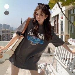 여자 오버핏 레터링 반팔 티셔츠 URK-457