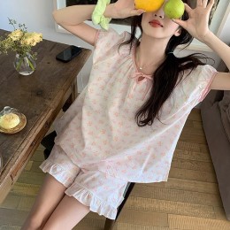 여자 핑크 리본 매듭 잠옷 상하의세트 URK-468