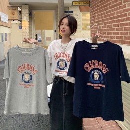 여자 페이스 영문 박스핏 반팔 티셔츠 URK-471