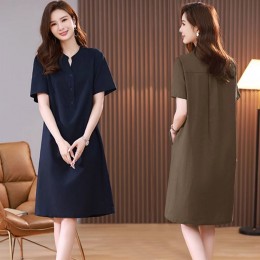 여자 브이넥 시원한 소재 반팔 원피스 URK-492