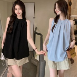 여자 홀터넥 셔링 민소매 블라우스 URK-495