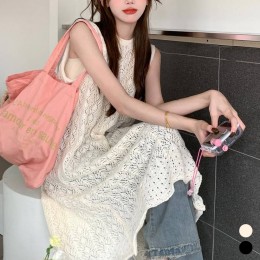 여자 뒷트임 시스루 짜임 레이어드 롱 조끼 URK-497