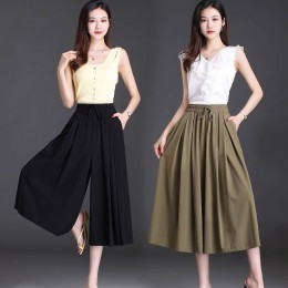 여자 빅 와이드 밴딩 하이웨스트 치마 바지 URK-505
