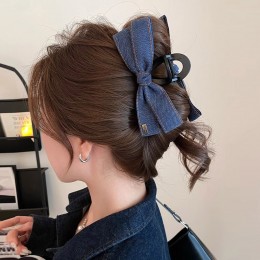 여자 데님 골드 장식 리본 집게핀 URK-510