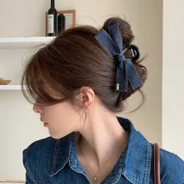 여자 데님 골드 장식 리본 집게핀 URK-510