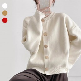 여자 라운드넥 골드 버튼 베이직 가디건 URK-511