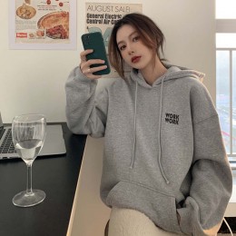 여자 워크 빅 레터링 기모 오버핏 후드 티셔츠 URK-527