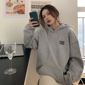 여자 워크 빅 레터링 기모 오버핏 후드 티셔츠 URK-527