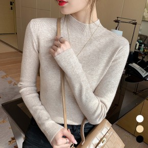 여자 기본 슬림 스타일 반목 긴팔 니트 티셔츠 URK-533