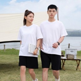 남녀공용 흰색 무지 레이어드 면 반팔 티셔츠 URK-550