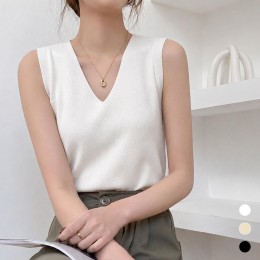 여성 깔끔 브이넥 무지 민소매 나시 URK-575