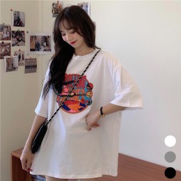 여성 라운드넥 원형 루즈 오버핏 반팔 티셔츠 URK-580
