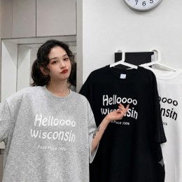 여성 영문 헬로 오버핏 스타일 데일리 반팔 티셔츠 URK-589
