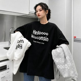 여성 영문 헬로 오버핏 스타일 데일리 반팔 티셔츠 URK-589