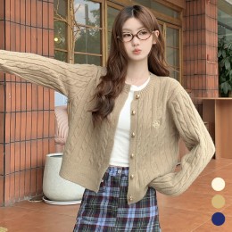 여성 꽈배기 라운드넥 금방 버튼 긴팔 가디건 URK-607