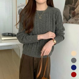 여성 풀오버 꽈배기 패턴 금장 긴팔 니트 티셔츠 URK-608