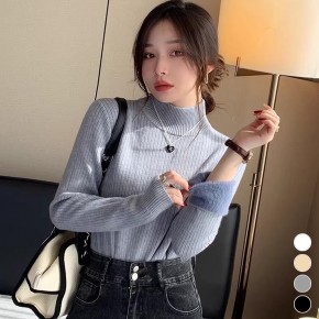 여성 겨울 소프트 털 안감 반목 골지 티셔츠 URK-618