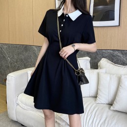 여성 하트 단추 카라 여름 원피스 URK-139