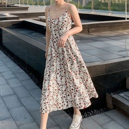 여성 꽃무늬 패턴 끈조절 나시 원피스 URK-140