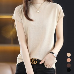 여성 얇은 니트 라운드 티셔츠 URK-144