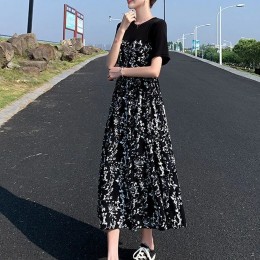 여성 하이웨스트 스타일 블랙 롱 원피스 URK-146