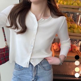 여성 베이직 얇은 골지 슬림 가디건 URK-149