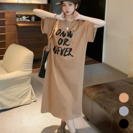 여성 레터링 롱 트임 반팔 원피스 URK-150