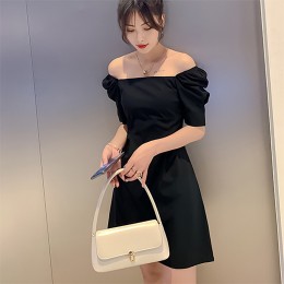 여성 퍼프 벌룬 블랙 미니 원피스 URK-156