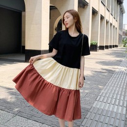 A라인 배색 반팔 원피스 URK-157