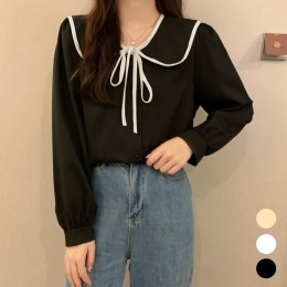 카라 리본 매듭 블라우스 URK-178