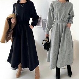 허리밴딩 긴팔 원피스 URK-183