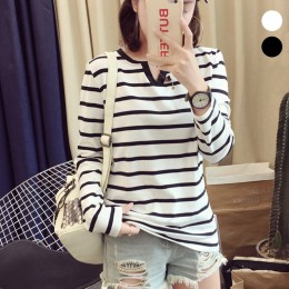 여성 브이넥 스트라이프 긴팔 티셔츠 URK-185