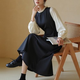 여성 레이스 넥라인 허리끈 원피스 URK-198