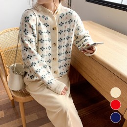 여성 눈꽃 패턴 라운드 가디건 URK-199