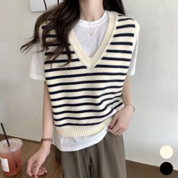 여성 스트라이프 브이넥 베스트 URK-200