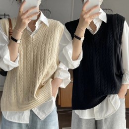 여성 꽈배기 패턴 브이넥 조끼 URK-203