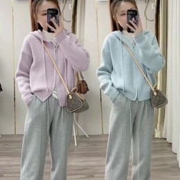 여성 투웨이 지퍼 두툼 후드 가디건 URK-205