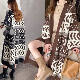 여성 패턴 디자인 노버튼 롱 가디건 URK-226