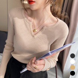 여성 골지 브이넥 긴팔 티셔츠 URK-228