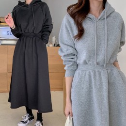 여성 허리밴딩 스커트 후드 원피스 URK-268